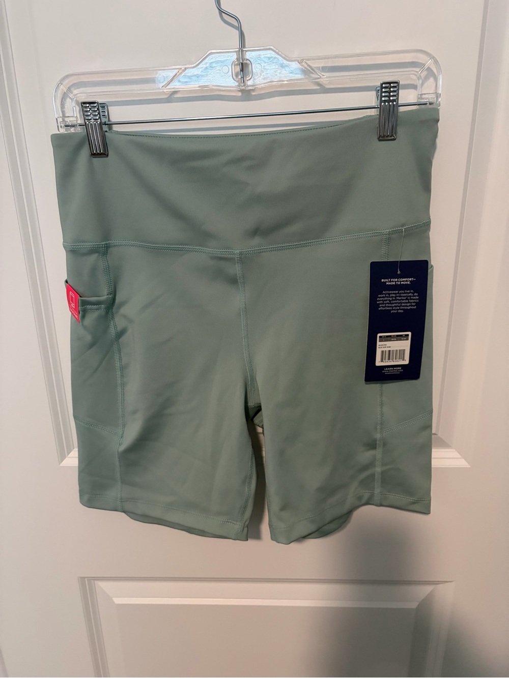 Marika High-Rise Mint Green Bike Shorts with Side Pocket